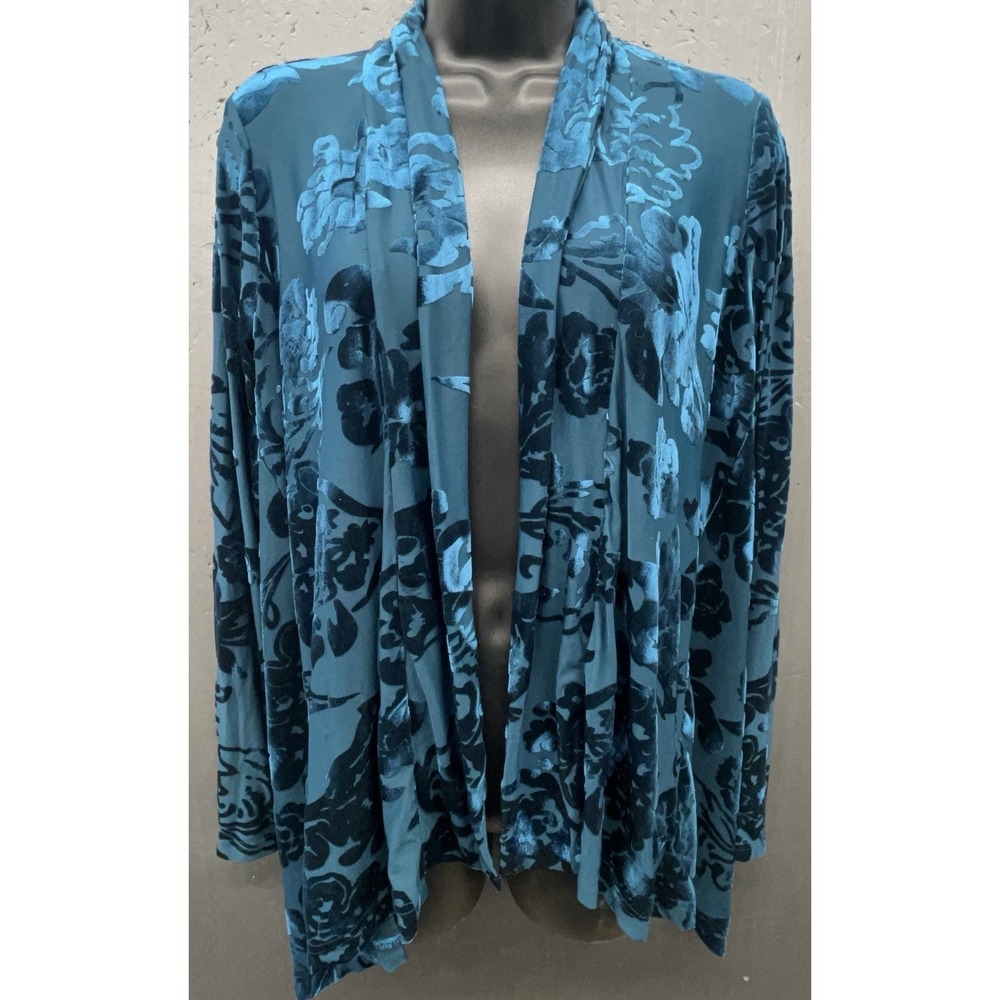 Velvet Burnout Top Women XS Teal Green Blue Open Front Stretch Whimsigoth Y2K